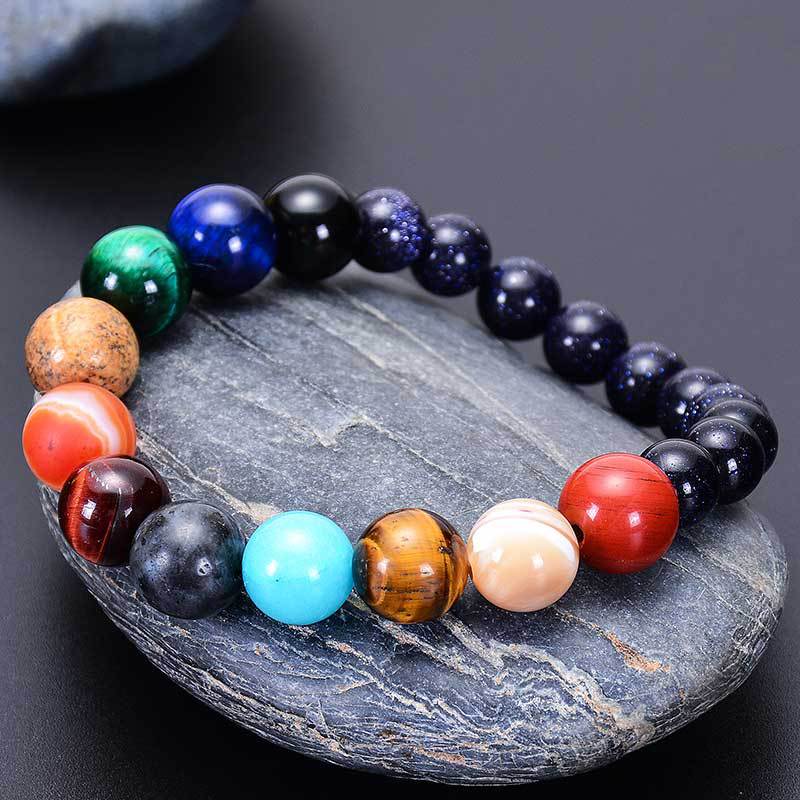 Piedra de arena azul natural al por mayor la pulsera de ocho planetas